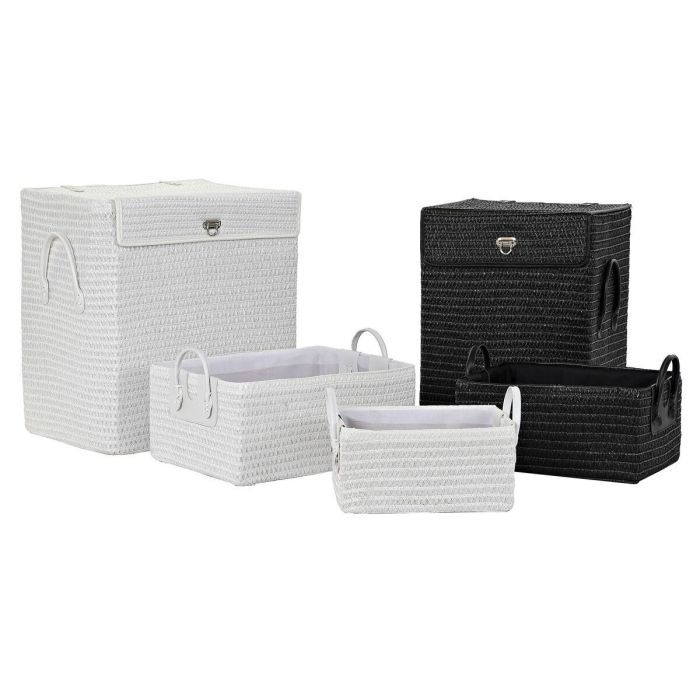 Cesta Basicos DKD Home Decor Blanco Negro 34 x 49 x 45 cm Set de 5