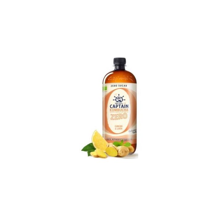 CAPTAIN Kombucha Zero Jengibre Limón Bio 1L - Sin Gluten, Azúcares ni Calorías, Ingredientes 100% Naturales