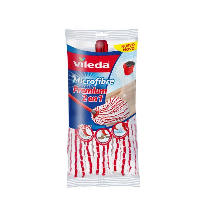 Vileda Fregona Premium 2 en 1 Microfibra Blanco para Suelos Máxima Absorción Suciedad Incrustada Cabezal Universal