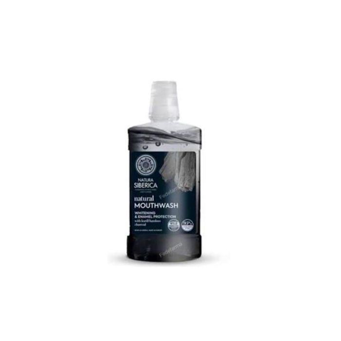 NATURA SIBERICA Enjuague Bucal Natural con Carbón de Bambú Blanqueador 520ml para Fortalecer Encías y Esmalte Dental