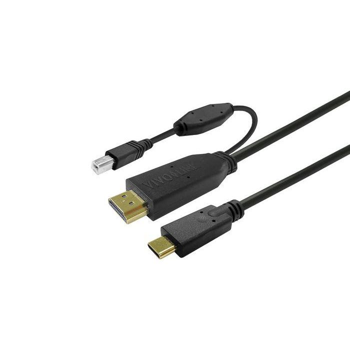 Vivolink Cable USB-C a HDMI para Pantalla Táctil 4K, Retroalimentación Táctil USB-B, 7.5m Negro