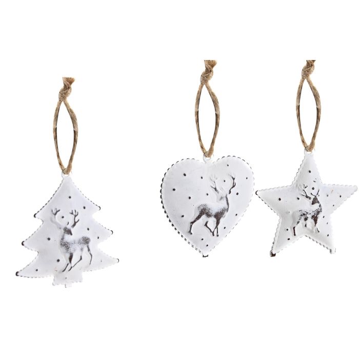 DKD Home Decor Set de 10 Decoración Colgante Navidad Moderna Blanco Metal 12 x 3 x 12 cm 1