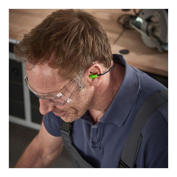 Wolfcraft 4962000 Tapones de Protección Auditiva con Cordón y Estuche (CE), Reutilizables, SNR 33 dB, para Maquinaria Pesada 3