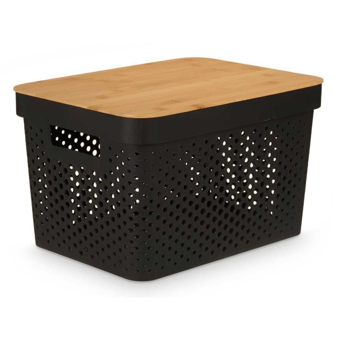 Caja Multiusos Perforada Tapa Bambu Grd Negra 22Cm Kinvara (4 Unidades) 1 Caja Multiusos Perforada Tapa Bambu Grd Negra 22Cm Kinvara (4 Unidades) 1