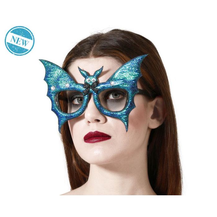 Gafas Grandes Brillantes Con Murciélago Azul 20x10 cm Accesorios Disfraces Halloween