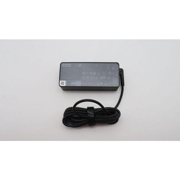 Lenovo 65W power adapter for notebooks, supports 20/15/9/5V output, 3-pin configuration, designed for worldwide use.