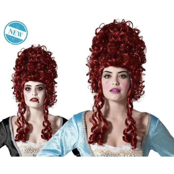 Peluca De Época Pelirroja Con Rizos Majestuosos Elegancia Siglo XVIII Carnaval Halloween