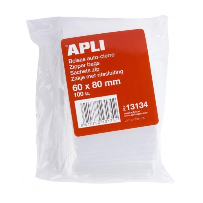 Apli Bolsas Autocierre 60x80 mm Ldpe Transparente Pack 100 Ud Apli Bolsas Autocierre 60x80 mm Ldpe Transparente Pack 100 Ud