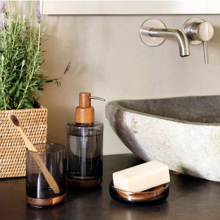 Andrea House Dispensador jabón cristal gris y acacia ba73074 Ø 7,5 x 10,5 cm Cristal / madera acacia 1 Andrea House Dispensador jabón cristal gris y acacia ba73074 Ø 7,5 x 10,5 cm Cristal / madera acacia 1