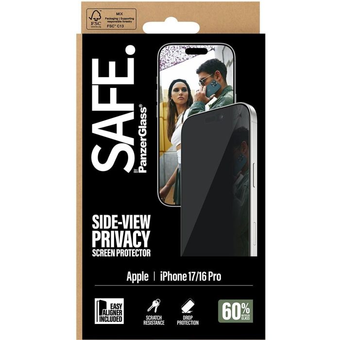 PanzerGlass SAFE Privacy 2-Way Protector Pantalla Vidrio Templado con Filtro Privacidad para iPhone 17 y iPhone 16 Pro/UWF, EasyAligner, Aplicación Seca, Anti-Rayones, 60% Reciclado