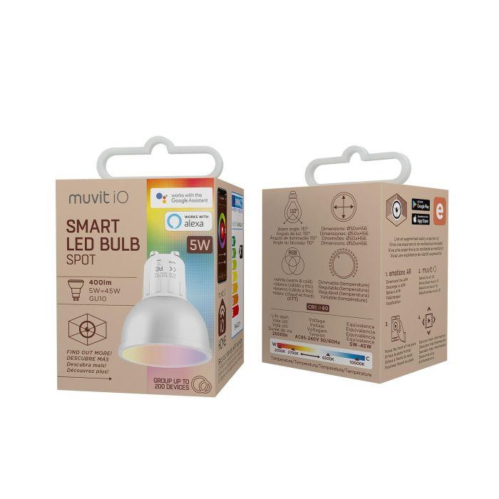 BOMBILLA INTELIGENTE MUVIT IO MIOBULB014 - WiFi - 5W - GU10 - 400LM - LUZ MULTICOLOR - COMPATIBLE ASISTENTES DE VOZ GOOGLE / ALEXA 4 BOMBILLA INTELIGENTE MUVIT IO MIOBULB014 - WiFi - 5W - GU10 - 400LM - LUZ MULTICOLOR - COMPATIBLE ASISTENTES DE VOZ GOOGLE / ALEXA 4