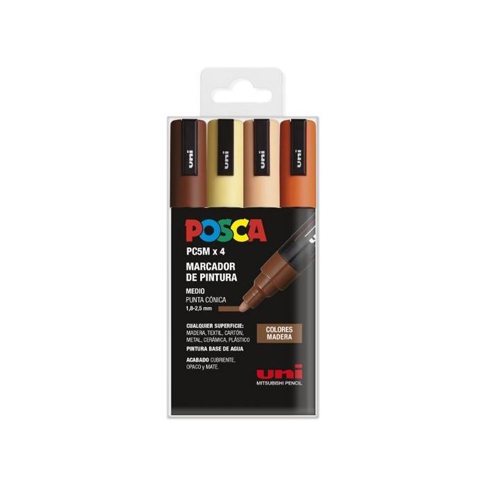 Posca Marcador Pc-5M-4C No Permanente 1.8 mm-2.5 mm Colores Surtidos Madera -Estuche 4U-