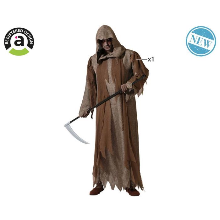 Disfraz Mago Marrón con Capucha y Túnica Larga de Poliéster para Adulto XXL - Ideal para Halloween y Eventos Fantásticos