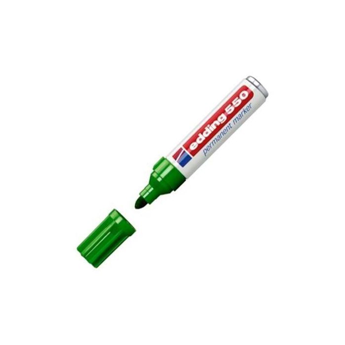Edding 550 Marcador Permanente Verde Punta Redonda 3-4 mm (10 Unidades) para Papel Cartón Metal Vidrio Plástico (10 Unidades)