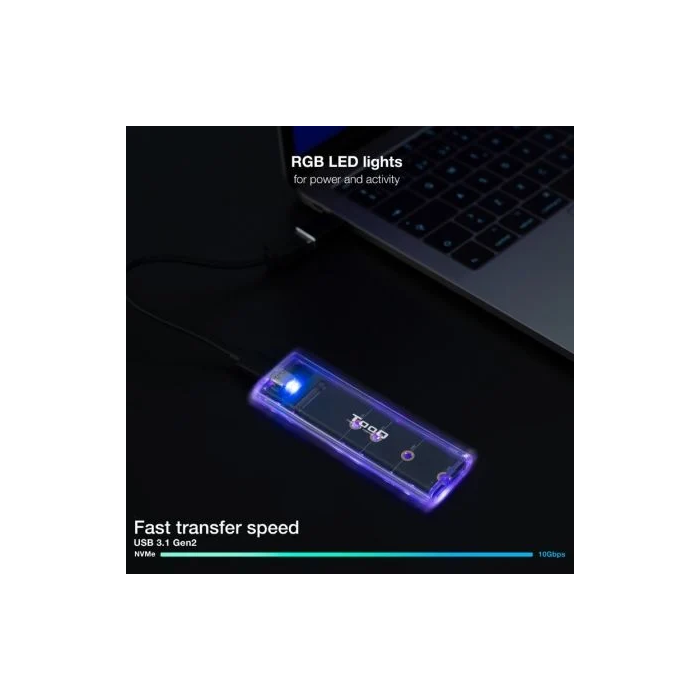 TooQ TQE-2200 Caja Externa para Disco SSD M.2 NVMe USB 3.1 Gen2 10Gbps Transparente RGB Sin Tornillos 4 TooQ TQE-2200 Caja Externa para Disco SSD M.2 NVMe USB 3.1 Gen2 10Gbps Transparente RGB Sin Tornillos 4