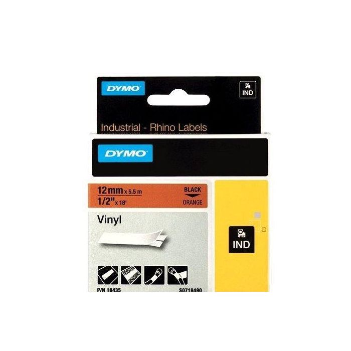 Cinta De Rotular Dymo Rhino Id1 Vinilo 5,5M 12Mm Negro Sobre Naranja (18435)
