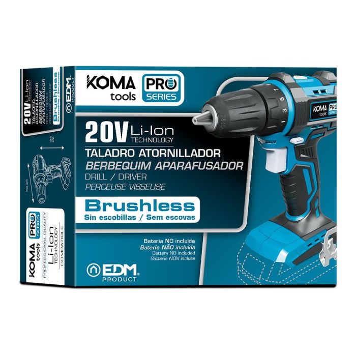 Taladro atornillador 20v brushless (sin batería ni cargador) portabrocas ø10mm 18,5x19,6cm pro series battery koma tools 4