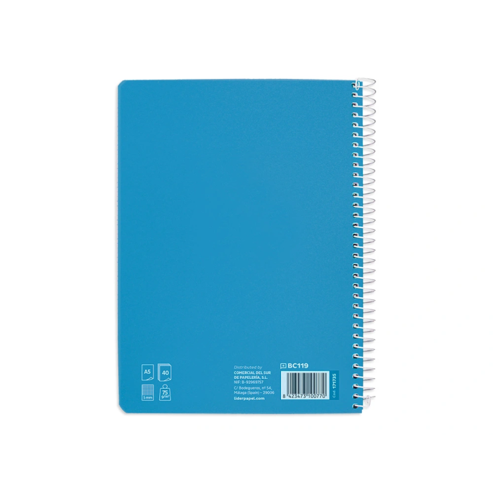 Liderpapel Cuaderno Espiral A5 Pautaguía Tapa Blanda 40 Hojas 75gr Cuadro Pautado 5mm Color Azul 2