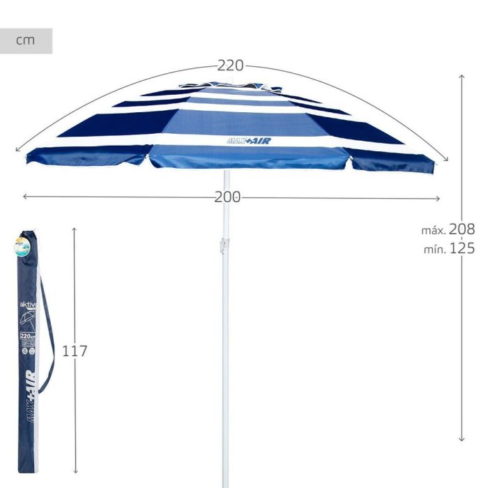 Sombrilla Aktive UV50 Ø 220 cm Poliéster Aluminio 220 x 214,5 x 220 cm (6 Unidades) 3