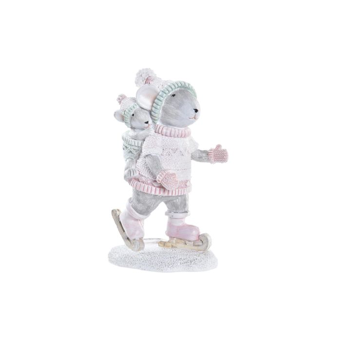 DKD Home Decor Figura Navideña Decorativa de Fantasía, Ratón de Resina en Tonos Rosa, Gris y Blanco, Medidas 5x11x7 cm
