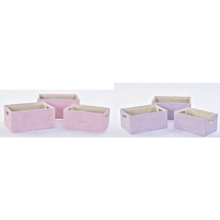 DKD Home Decor Cesta Lila Rosa de Poliéster, Set de 3 Piezas Surtidas, 27.5x18x40.5 cm 2 DKD Home Decor Cesta Lila Rosa de Poliéster, Set de 3 Piezas Surtidas, 27.5x18x40.5 cm 2