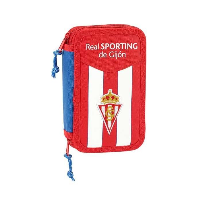 Plumier Doble Real Sporting de Gijón Blanco Rojo 12.5 x 19.5 x 4 cm (28 piezas)