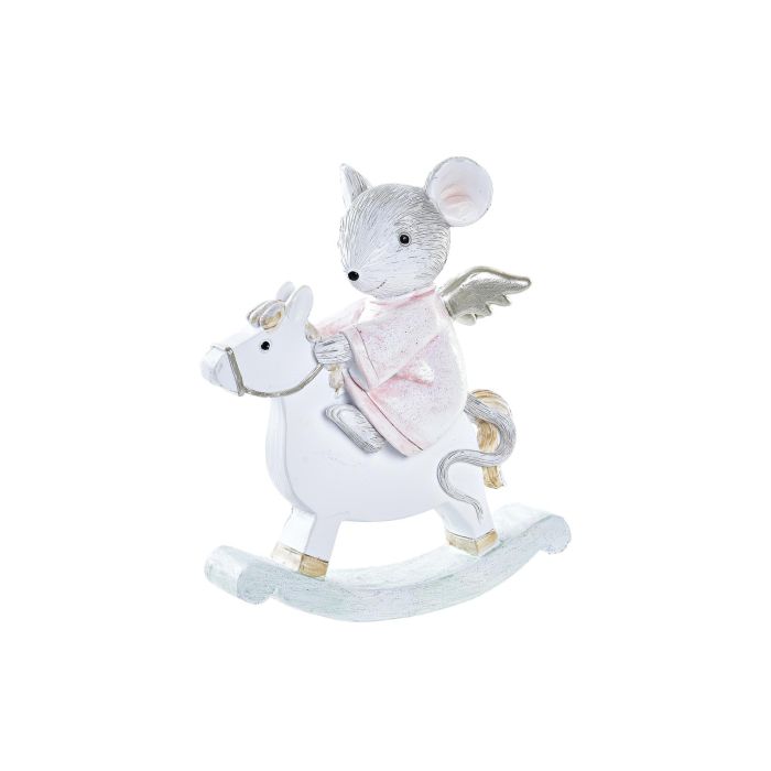 DKD Home Decor Figura de Navidad Fantasía Ratón de Resina Gris y Rosa 4 x 11 x 9.5 cm