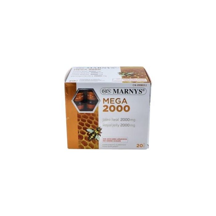MARNYS Jalea Real Mega 2000mg con Vitamina C, Sin Azúcares Añadidos - 20 Viales