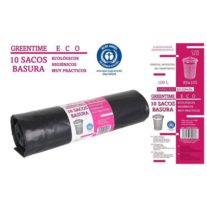 Greentime Sacos de Basura Ecológicos - 10 Unidades, 85 x 105 cm, 100 Litros, G200, Color Negro (18 Unidades) Greentime Sacos de Basura Ecológicos - 10 Unidades, 85 x 105 cm, 100 Litros, G200, Color Negro (18 Unidades)