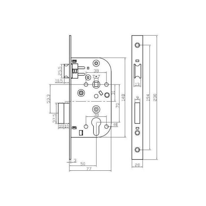 Yale Y60K-A50/N Cerradura Empotrable Orificio Cilindro para Puerta de Entrada Eje 50mm, Caja 148mm 5