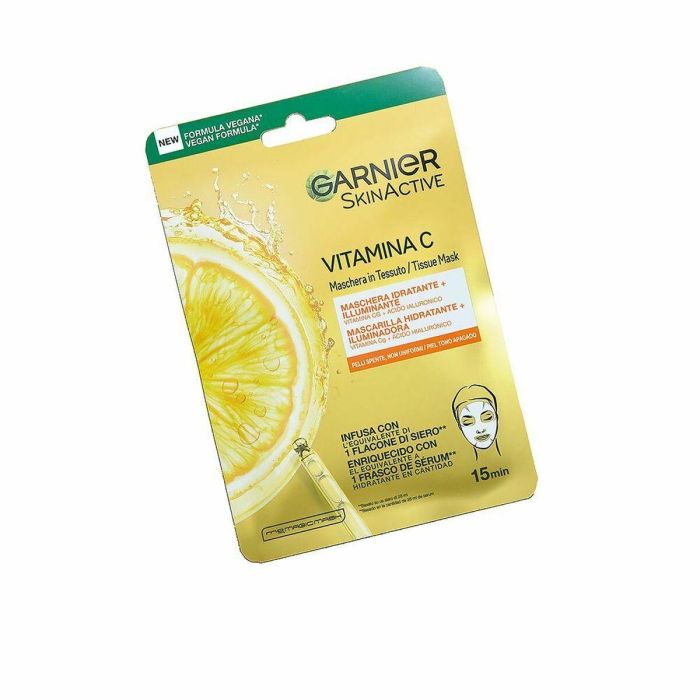 Garnier SKINACTIVE Vitamina C Tissue Mask Facial Hidratante Iluminadora con Ácido Hialurónico, Piel Sensible 1 ud