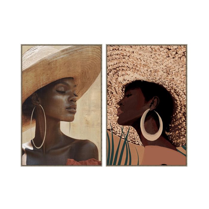 Cuadro Home ESPRIT Marrón Beige Colonial Sombrero 80 x 4,5 x 120 cm (2 Unidades)