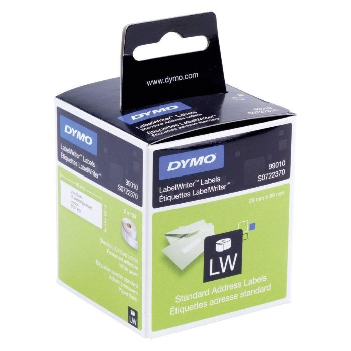 Dymo 99010 Etiquetas de Transferencia Térmica Label Writer, Negro sobre Blanco 28x89 mm, 2 Rollos 130 Unidades