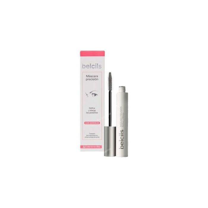 Belcils Máscara de Pestañas Precisión Negro 8ml con Vitamina E Hipoalergénica. Define, Separa y Alarga Pestañas con Cepillo de Alta Precisión.