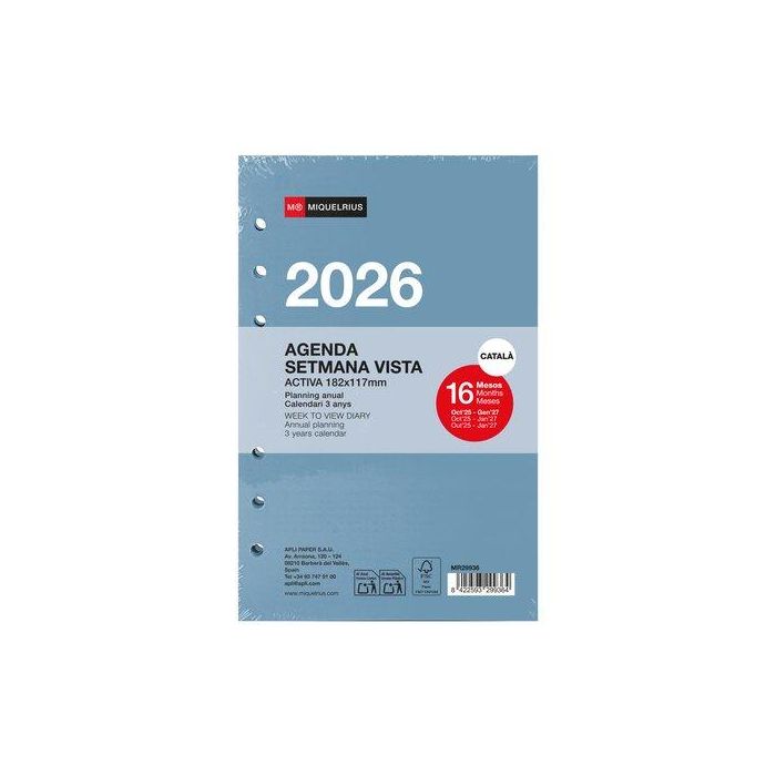 Recambio Catalan Agenda Anual (2026) Miquelrius Integral Activa 182X117 S/V