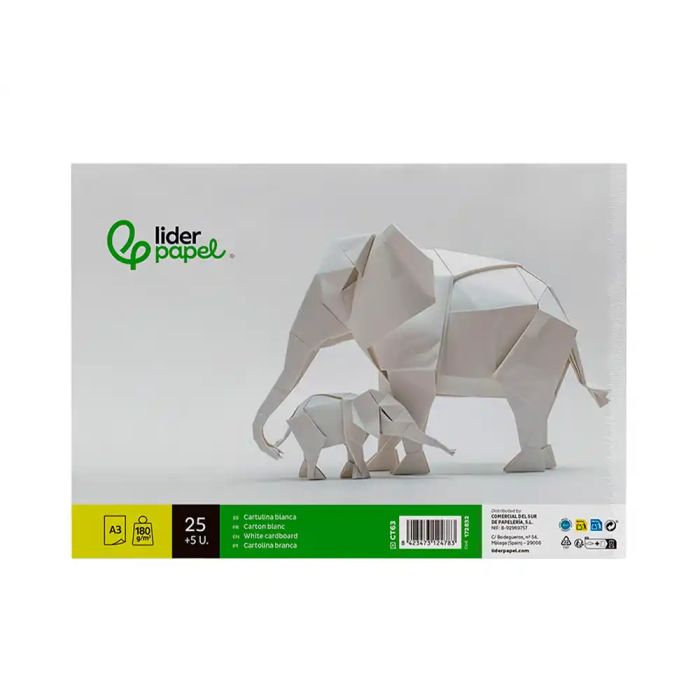 Liderpapel Cartulina A3 180g/m2 Blanco Paquete 30 Hojas en Carpeta Dossier Transparente con Cierre 2