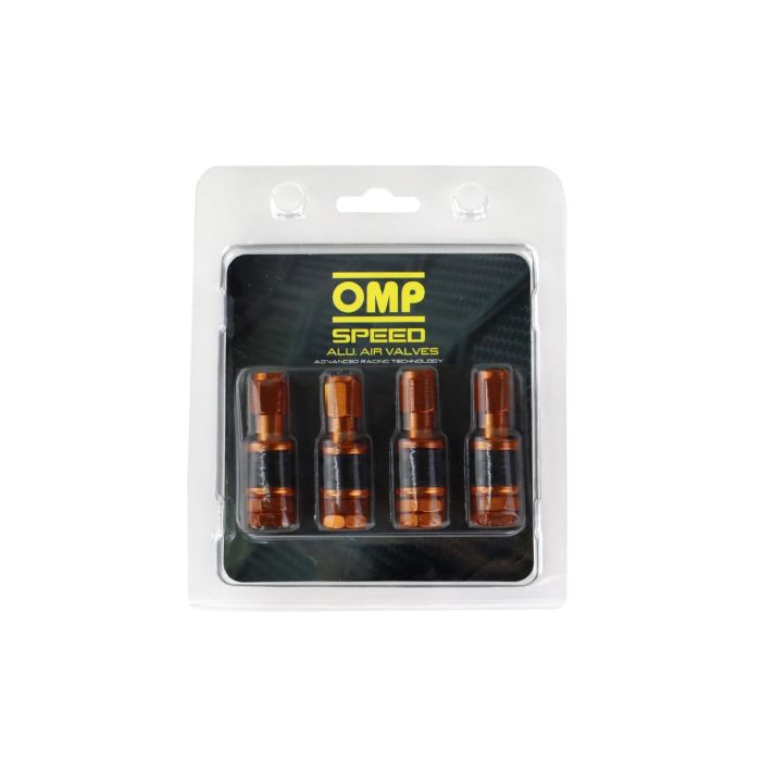 Omp OMPS09990010 Juego de 4 Valvulas de Aluminio para Llantas, Valvulas para Neumaticos Color Naranja 1