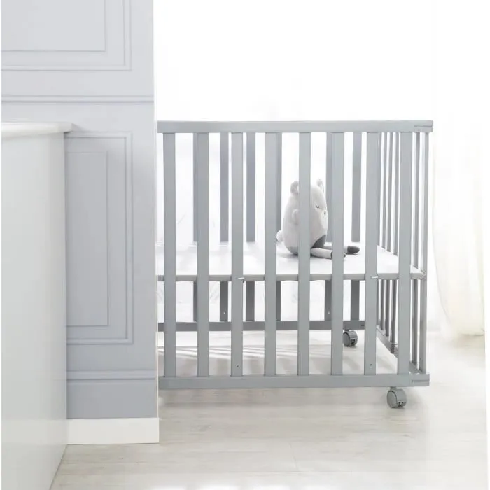 Roba Parque infantil plegable LITTLE STARS ROB4005317315416 75 x 100 cm Altura regulable 4 ruedas con freno Madera lacada gris topo Estampado estrellas
