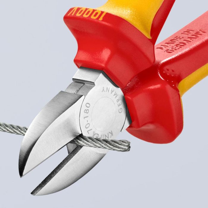 Knipex 7006180 Alicates de corte diagonal 180x56x20 mm, cabeza estrecha para espacios reducidos, cromado, mangos aislados 3 Knipex 7006180 Alicates de corte diagonal 180x56x20 mm, cabeza estrecha para espacios reducidos, cromado, mangos aislados 3