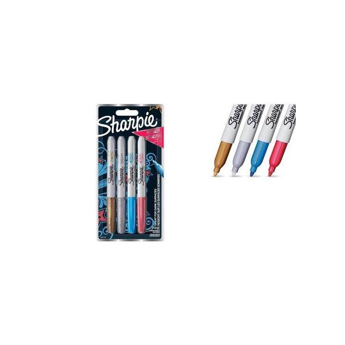 Rotulador Permanente Sharpie Metallic F Blister De 4 (Rojo, Azul, Oro Y Plata)