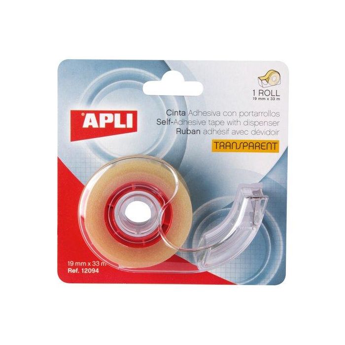 Cinta Adhesiva Apli Transparente Rollo 33X19 Con Mini Portarrollos (Set de 8)