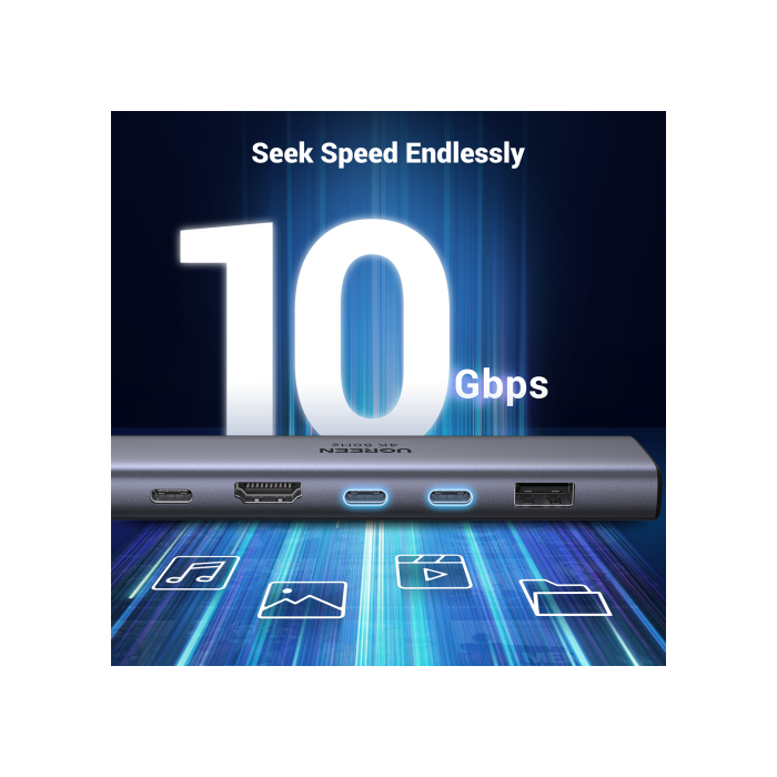 UGREEN REVODOK Base 7 en 1 USB-C 4K@60Hz HDMI 10Gbps SD/TF PD 100W Gris 5