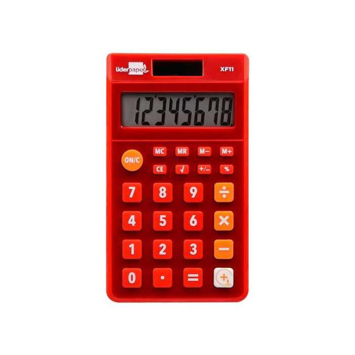 Calculadora Liderpapel Bolsillo Xf11 8 Digitos Solar Y Pilas Color Rojo 115x65x8 mm 2