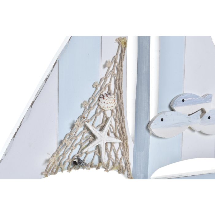 DKD Home Decor Perchero Pared Mediterraneo con Velero Madera Metal Azul Blanco 4 x 56 x 43 cm 2