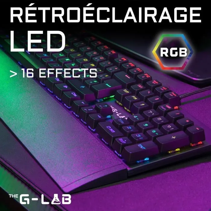 THE G-LAB Teclado Mecánico para Juegos KEYZ-CARBON, Interruptor Azul, Retroiluminado, Reposamuñecas, FR 3