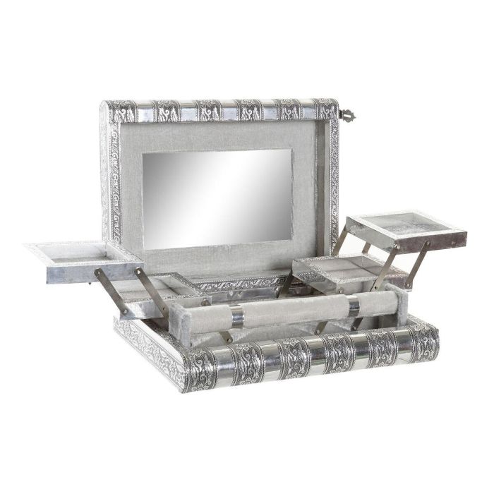 DKD Home Decor Joyero Indio Plateado Natural de Madera y Aluminio 21 x 7.6 x 27.5 cm