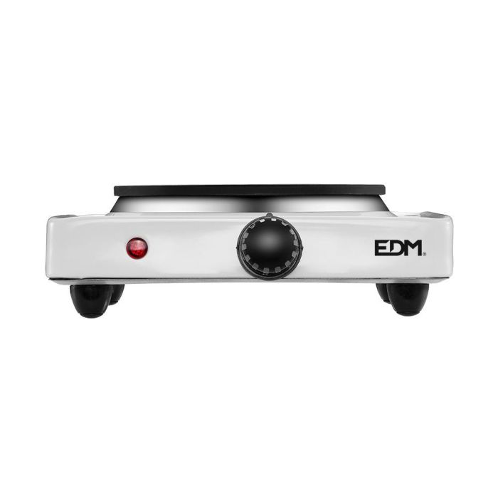Edm Cocina Eléctrica 1 Fuego 1000W Placa Ø15,5cm Regulador Temperatura 5 Niveles Blanco 24x22x7cm 1