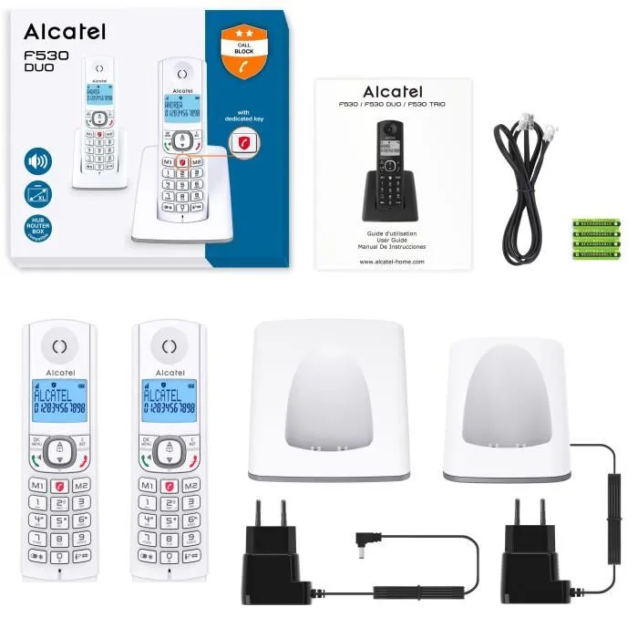 Alcatel F530 duo Teléfono Inalámbrico Dúo Azul con Manos Libres y Directorio 50 Contactos