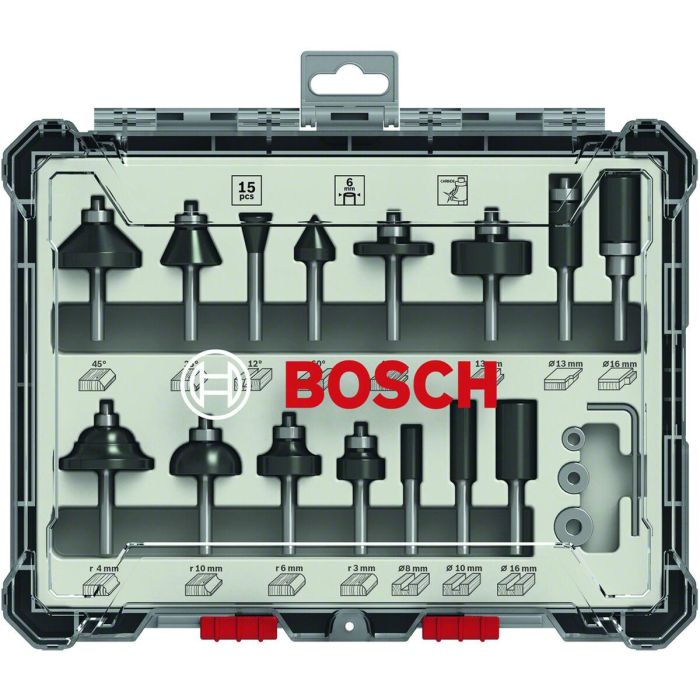 Bosch Professional 2607017471 Juego de 15 fresas mixtas con vástago de 6 mm 13