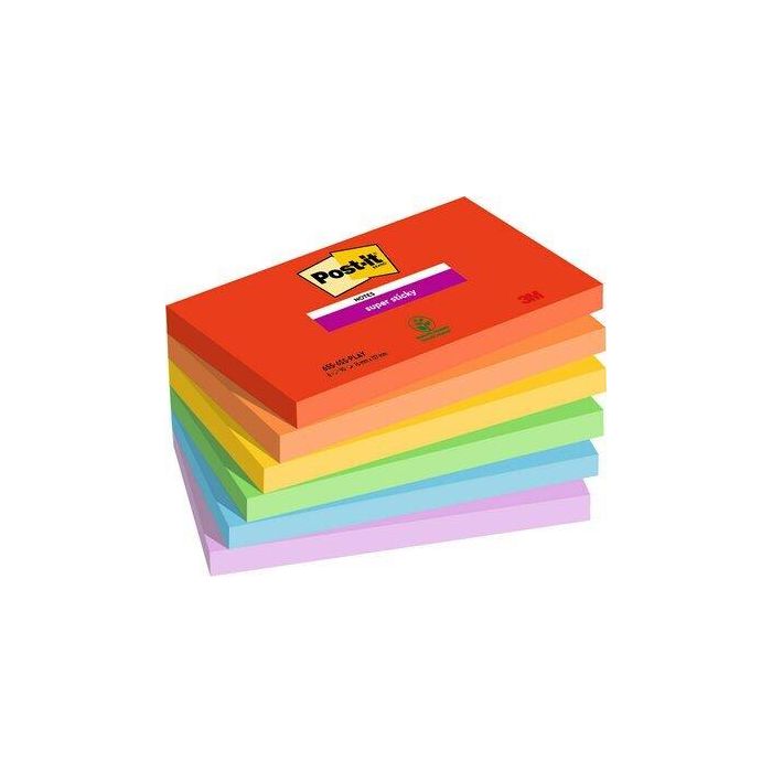 Taco Notas Post-It 655 Super Sticky 76X127 Colores Playful Pack De 6